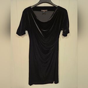 BCBG Maxazria Velvet Cowl Neck Little Black Dress Women's Medium Short Sleeve